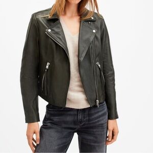 All Saints Dalby Slim Fit Black Leather Biker Jacket - Size 2